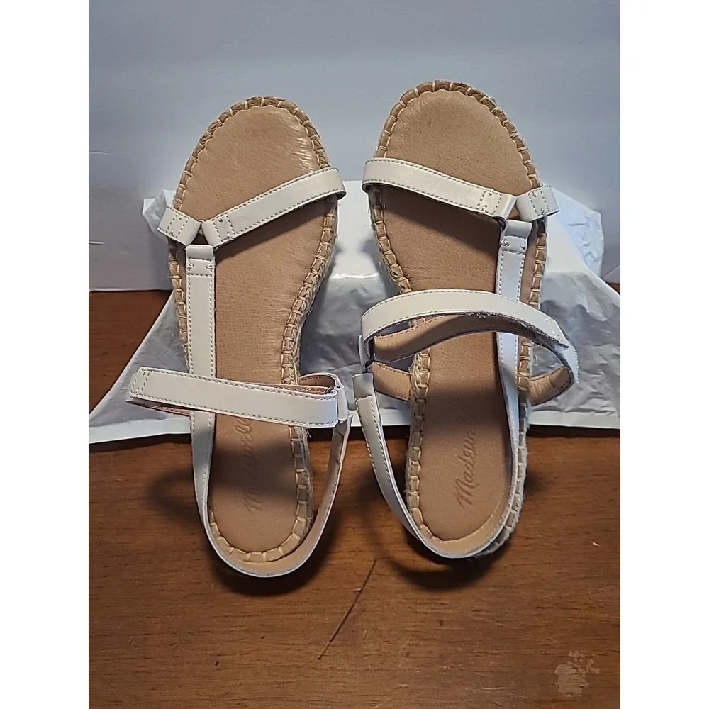 Madewell Hallie Espadrille Sandals Sz 8 Cream Leather Ankle Strap Style NF169